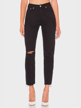 Levi’s Wedgie Icon Jeans Black Desert High Rise Distressed Raw Hem Denim Size 27